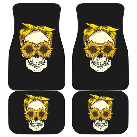 Skull Sunflower Custom Car Accessories Car Floor Mats 212101 - YourCarButBetter