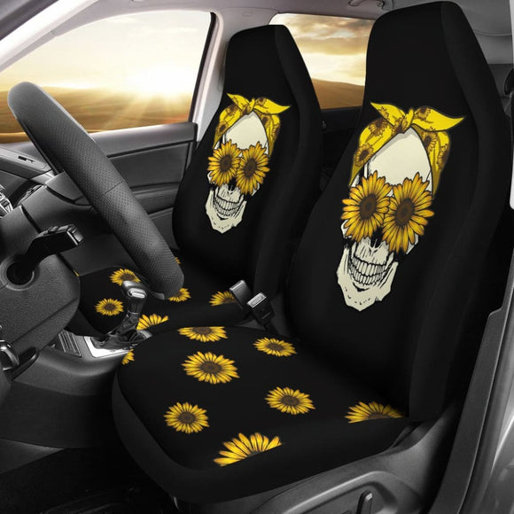 Skull Sunflower Custom Car Accessories Car Seat Covers 212101 - YourCarButBetter
