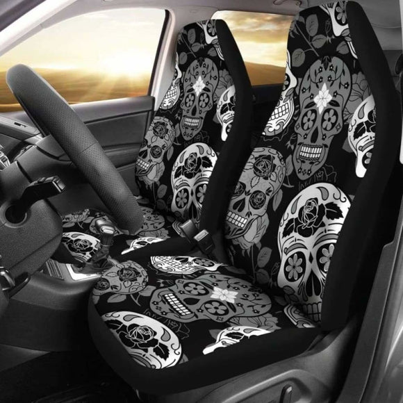Skullistic Sugar Skulls Grey Car Seat Covers 101207 - YourCarButBetter