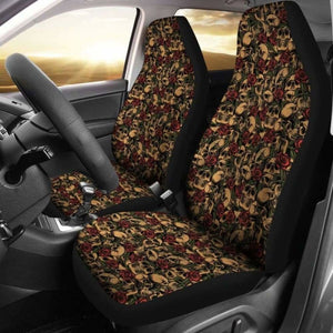 Skulls With Roses Car Seat Covers Tattoo Style 174914 - YourCarButBetter