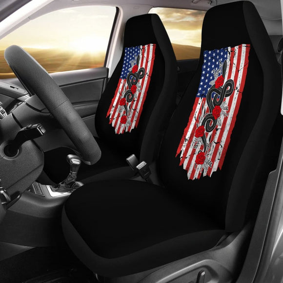 Snake And Flower Custom Design American Flag Style Car Seat Covers 212109 - YourCarButBetter