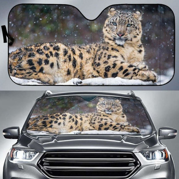 Snow Leopard Female Snow 4K Car Sun Shade 172609 - YourCarButBetter