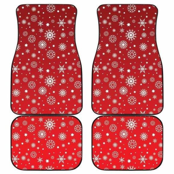 Snowflake Pattern Red Background Front And Back Car Mats 110728 - YourCarButBetter