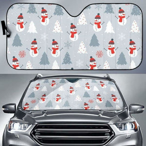 Snowman Christmas Tree Snow Gray Background Car Auto Sun Shades 172609 - YourCarButBetter