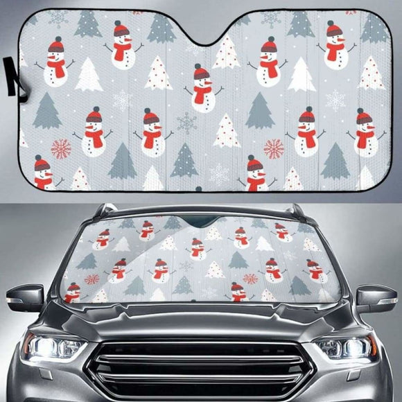 Snowman Christmas Tree Snow Gray Background Car Auto Sun Shades 172609 - YourCarButBetter