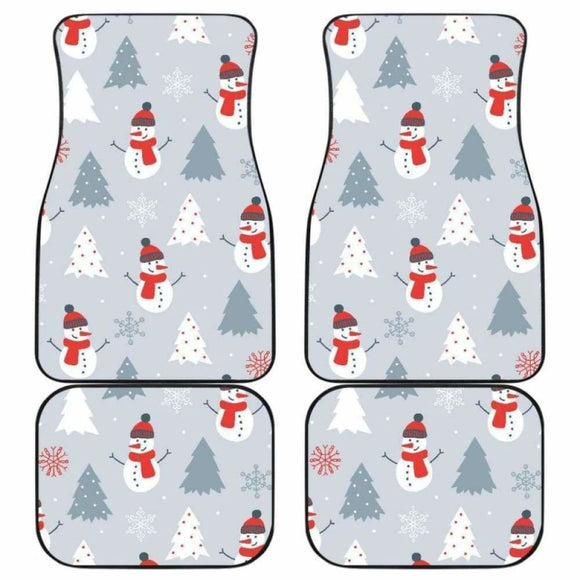 Snowman Christmas Tree Snow Gray Background Front And Back Car Mats 112608 - YourCarButBetter