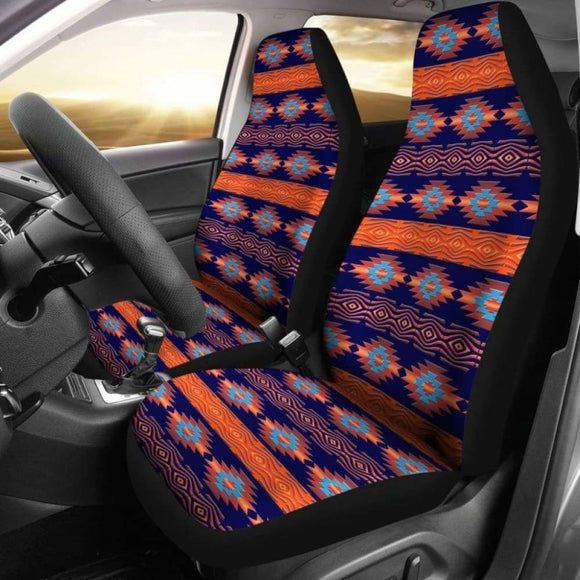 Southwest Navajo Native American Blue Orange Micro Fiber Auto Car Seat Covers 105905 - YourCarButBetter