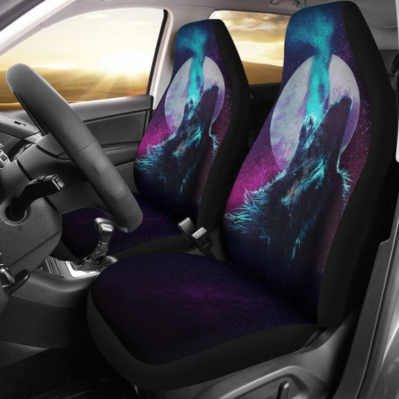 Space Galaxy Wolf Howling Car Seat Covers 212003 - YourCarButBetter