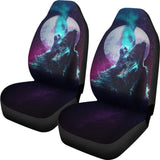 Space Galaxy Wolf Howling Car Seat Covers 212003 - YourCarButBetter