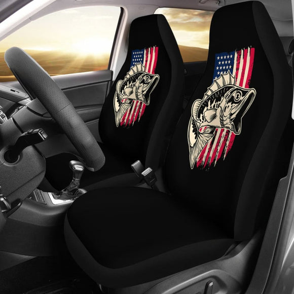 Stars And Stripes Largemouth Bass Fishing Custom American Flag Car Seat Covers 211604 - YourCarButBetter