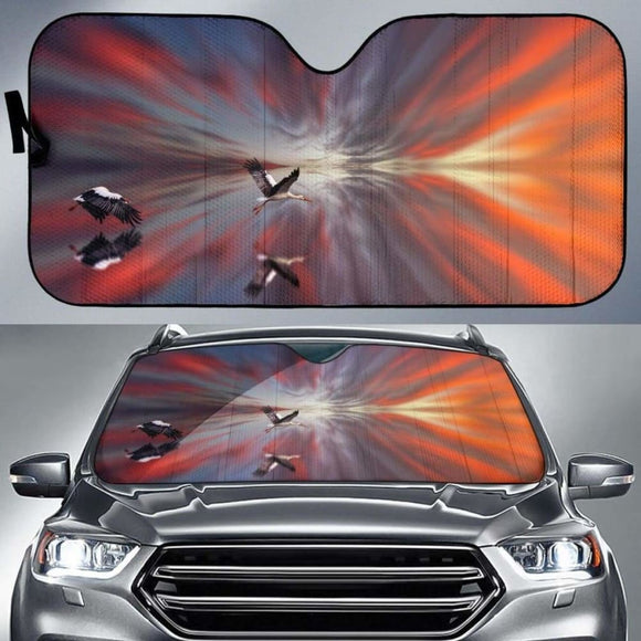 Storks Surreal Evening Sky Mirror Seascape Sunset 5K Car Sun Shade 104020 - YourCarButBetter