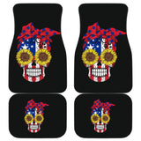 Sugar Skull American Flag Sunflower Floral Cute Gift Car Floor Mats 210403 - YourCarButBetter