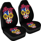 Sugar Skull American Flag Sunflower Floral Cute Gift Car Seat Covers 210403 - YourCarButBetter