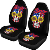 Sugar Skull American Flag Sunflower Floral Cute Gift Car Seat Covers 210403 - YourCarButBetter