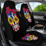 Sugar Skull American Flag Sunflower Floral Cute Gift Car Seat Covers 210403 - YourCarButBetter