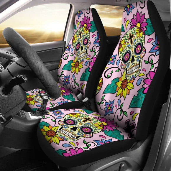 Sugar Skull Cross Car Seat Covers 101819 - YourCarButBetter