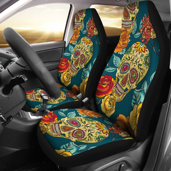 Sugar Skull Floral Car Seat Cover 101819 - YourCarButBetter