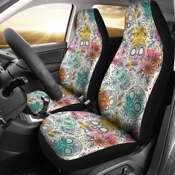 Sugar Skull Flowers Pattern Car Seat Covers 101819 - YourCarButBetter