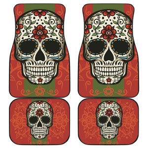 Sugar Skull Orange Green Car Mat 101819 - YourCarButBetter