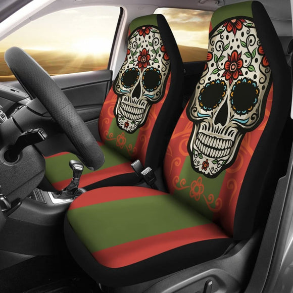 Sugar Skull Orange Green Car Seat Cover 101819 - YourCarButBetter