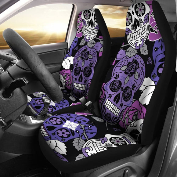 Sugar Skull Purple Car Seat Covers 101819 - YourCarButBetter
