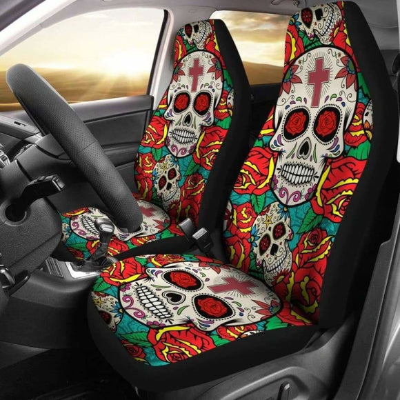 Sugar Skull Red Rose Seat Covers 101207 - YourCarButBetter