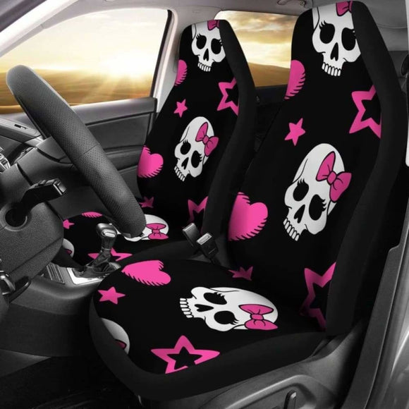 Sugar Skulls Pink Hearts Car Seat Covers 101207 - YourCarButBetter