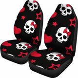 Sugar Skulls Red Black Bow Hearts Micro Fiber Car Seat Covers 101207 - YourCarButBetter