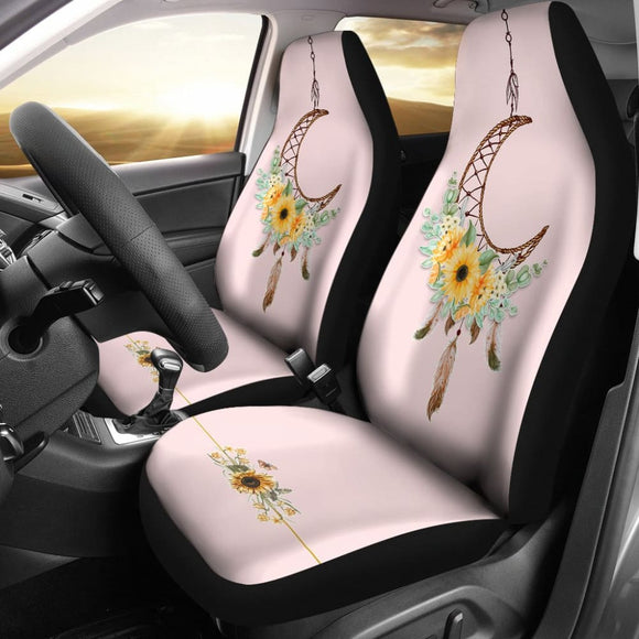 Sunflower Dream Catcher Feather Pink Printed Car Seat Covers 212003 - YourCarButBetter