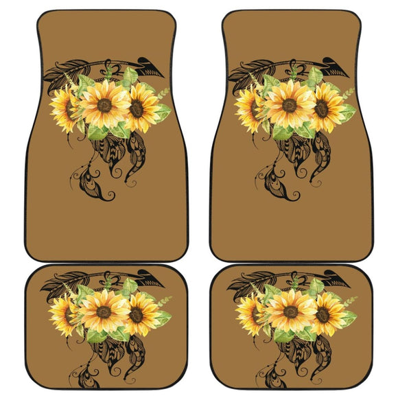 Sunflower Dreamcatcher Boho Design On Brown Colored Background Car Floor Mats 211402 - YourCarButBetter