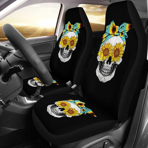 Sunflower Skull Floral Bandana Car Seat Covers 210403 - YourCarButBetter