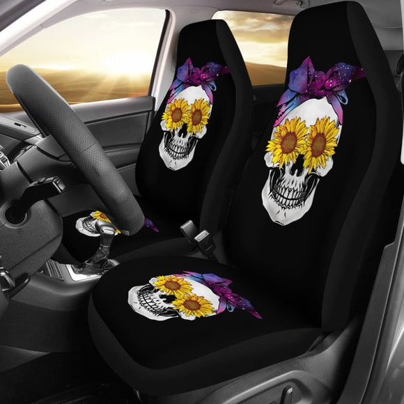 Sunflower Skull Galaxy Bandana Car Seat Covers 210805 - YourCarButBetter