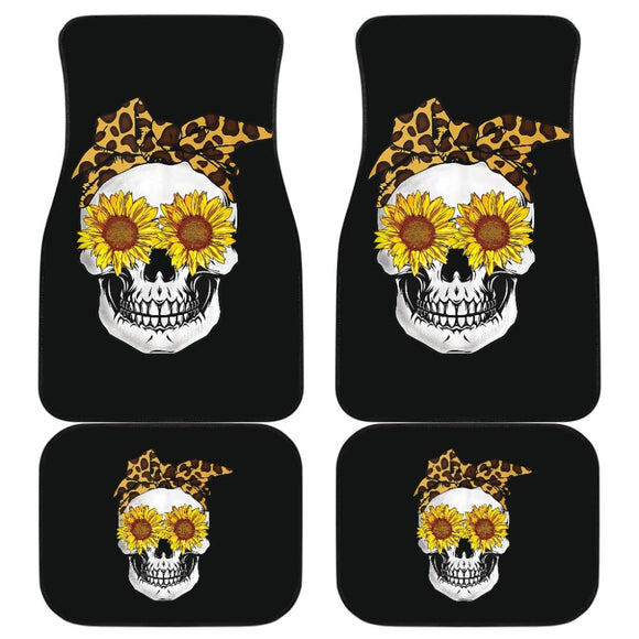 Sunflower Skull Leopard Print Bandana Cats Lovers Car Floor Mats 210805 - YourCarButBetter