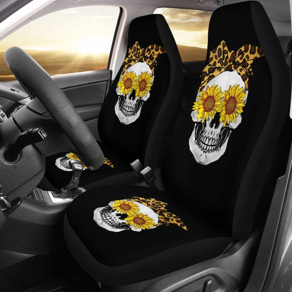 Sunflower Skull Leopard Print Bandana Cats Lovers Car Seat Covers 210805 - YourCarButBetter