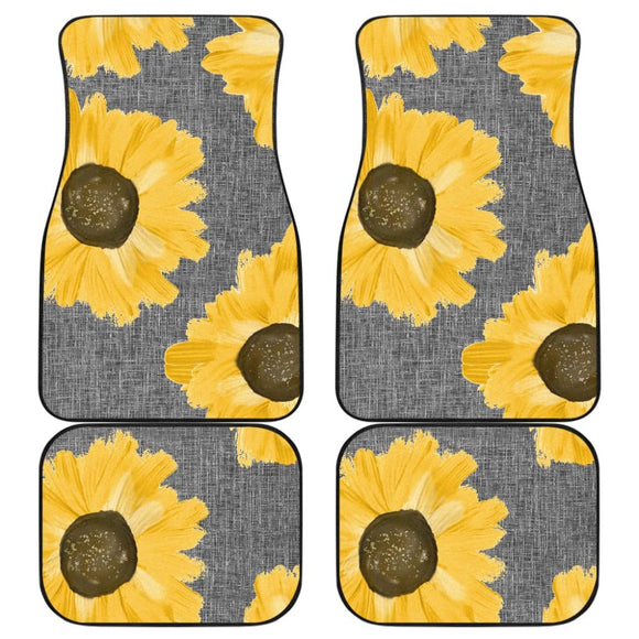 Sunflowers on Gray Burlap Style Background Car Floor Mats 211406 - YourCarButBetter