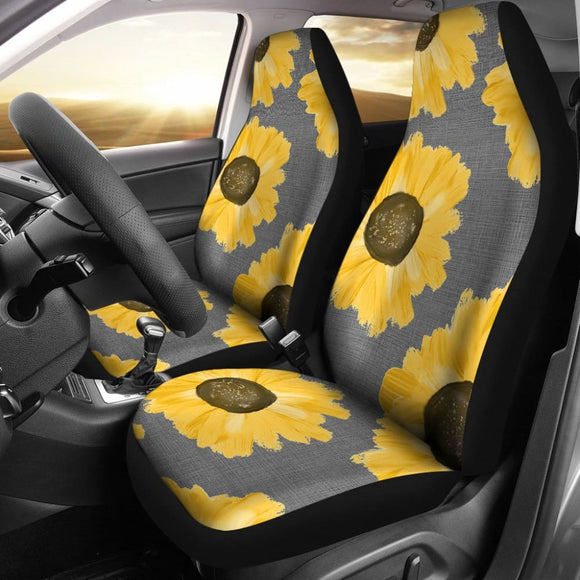 Sunflowers on Gray Burlap Style Background Car Seat Covers 211406 - YourCarButBetter