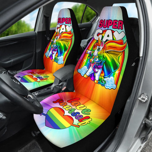 Super Gay Unicorn Rainbow LGBT Love Yourself Car Seat Covers 210201 - YourCarButBetter