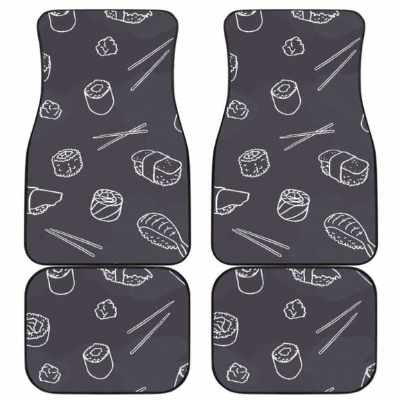 Sushi Pattern Black Background Front And Back Car Mats 142711 - YourCarButBetter