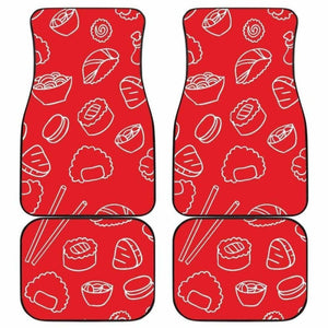 Sushi Pattern Red Background Front And Back Car Mats 142711 - YourCarButBetter