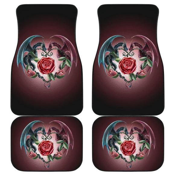 Sweet Love Dragons Roses And Heart Car Floor Mats 211604 - YourCarButBetter