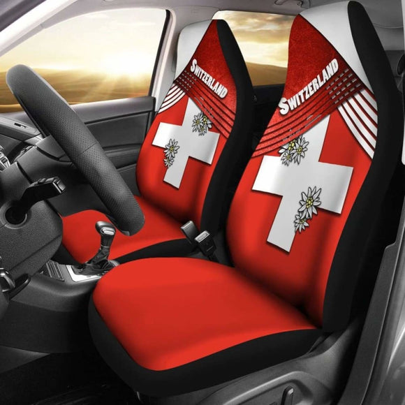 Switzerland Car Seat Covers - Coat Of Arms With Edelweiss - 105905 - YourCarButBetter