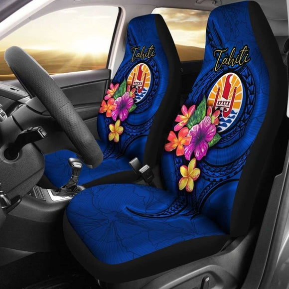 Tahiti Car Seat Covers Polynesian Floral With Seal Blue 153908 - YourCarButBetter