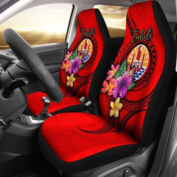 Tahiti Car Seat Covers Polynesian Floral With Seal Red 153908 - YourCarButBetter