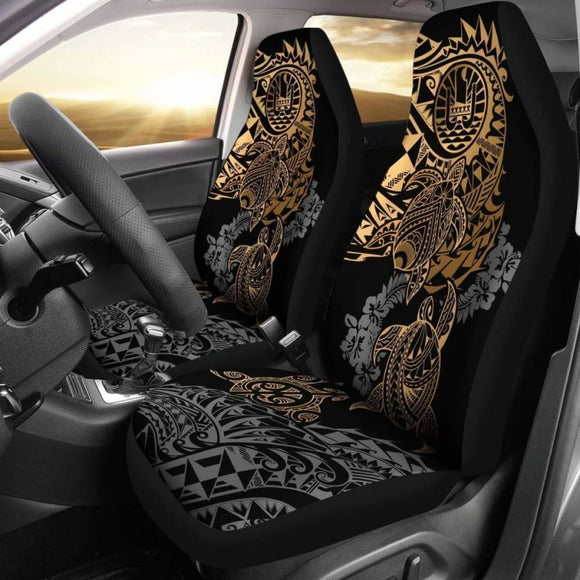 Tahiti Car Seat Covers Polynesian Gold Turtle Hibiscus Flowing 091114 - YourCarButBetter