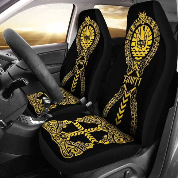 Tahiti Car Seat Covers Polynesian Tribal Black Yellow 105905 - YourCarButBetter