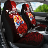 Tahiti Polynesian Car Seat Covers - Coat Of Arm With Hibiscus - 232125 - YourCarButBetter