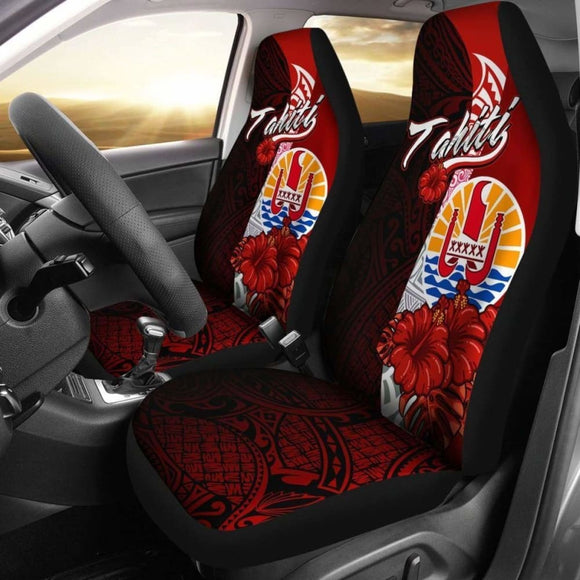Tahiti Polynesian Car Seat Covers - Coat Of Arm With Hibiscus - 232125 - YourCarButBetter