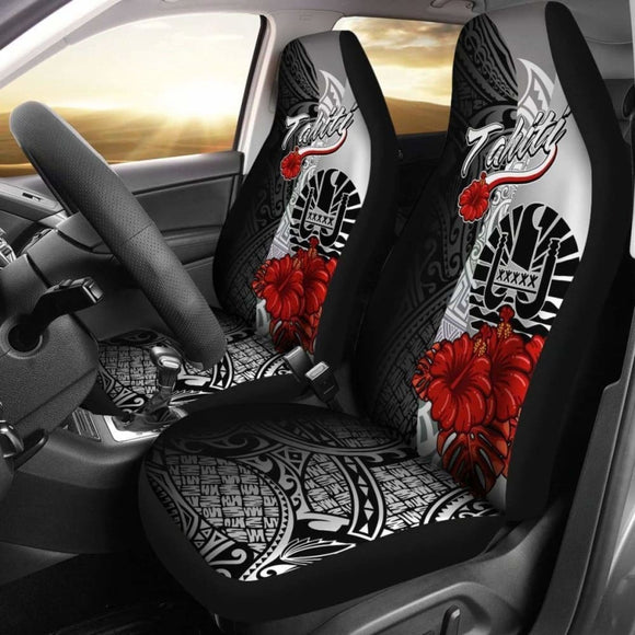 Tahiti Polynesian Car Seat Covers - Coat Of Arm With Hibiscus White - 232125 - YourCarButBetter