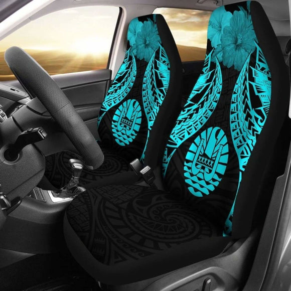 Tahiti Polynesian Car Seat Covers Pride Seal And Hibiscus Neon Blue - 232125 - YourCarButBetter