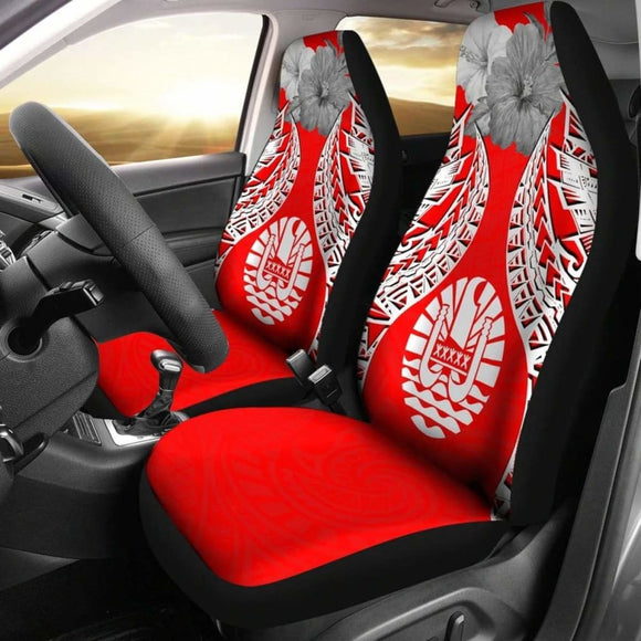 Tahiti Polynesian Car Seat Covers Pride Seal And Hibiscus Red White - 232125 - YourCarButBetter